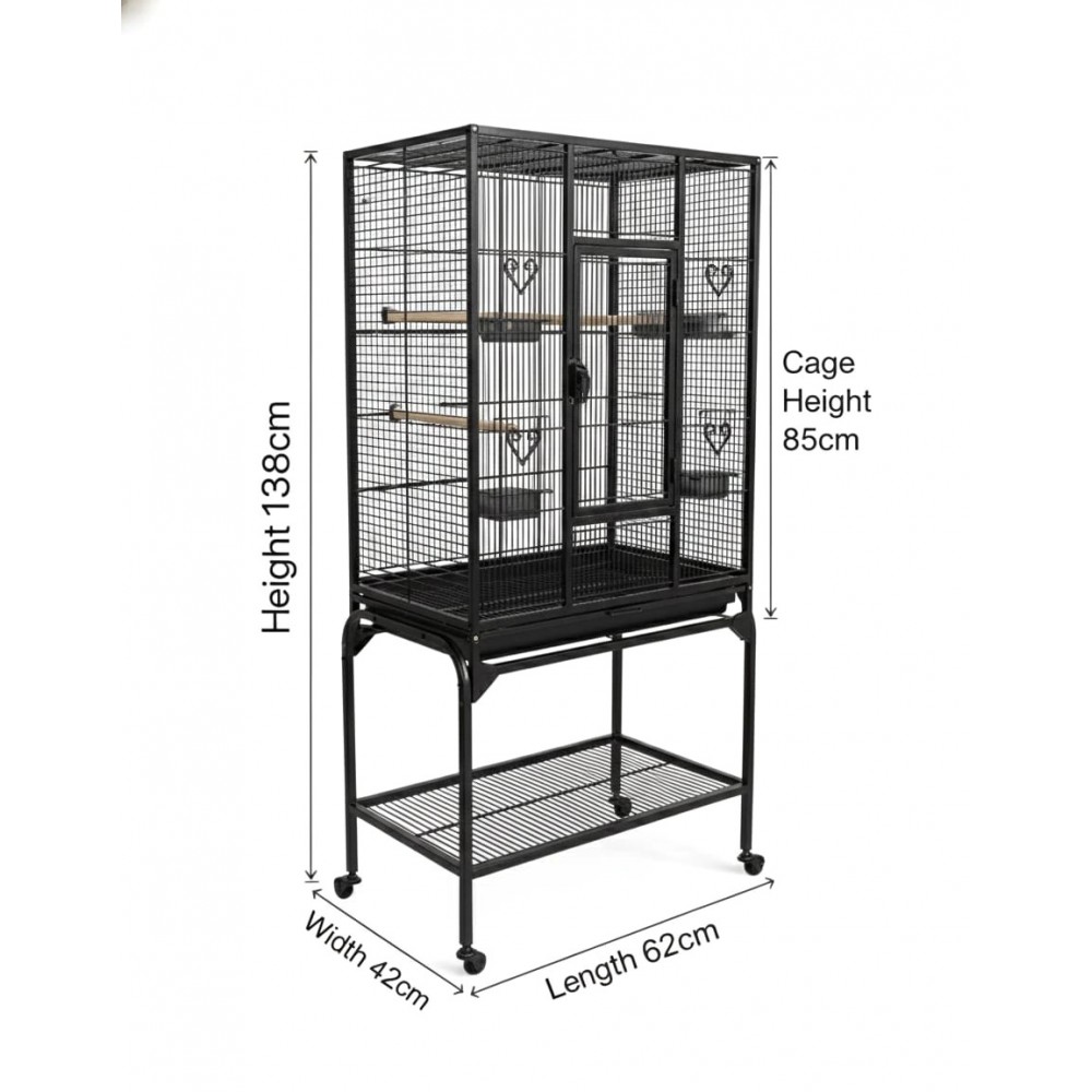 Large Black Metal Bird Cage with Stand & Storage Shelf (62×42 X138 cm ...